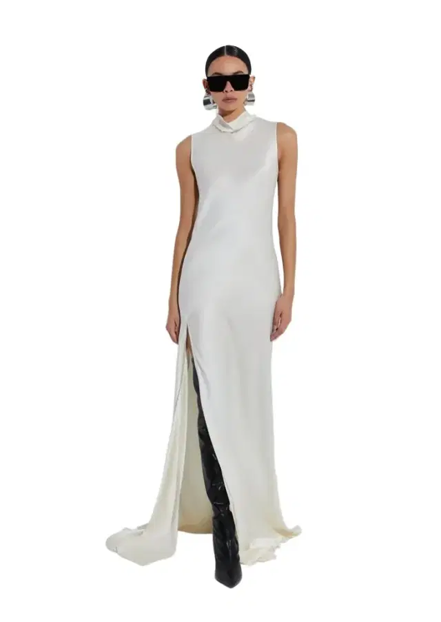 LAPOINTE Satin Drape Neck Sleeveless Gown