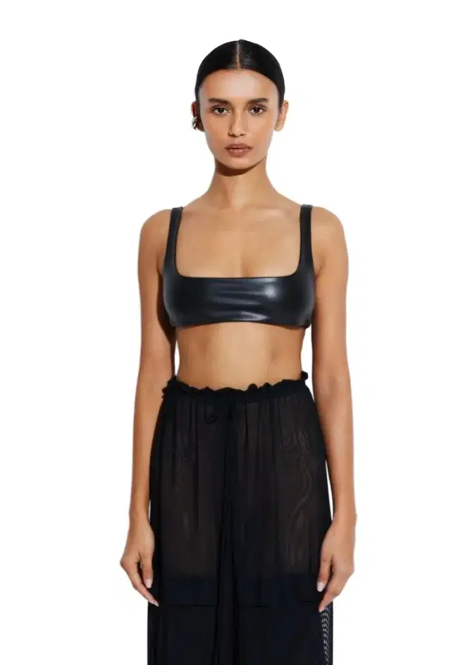 LAPOINTE Stretch Faux Leather Bra Top