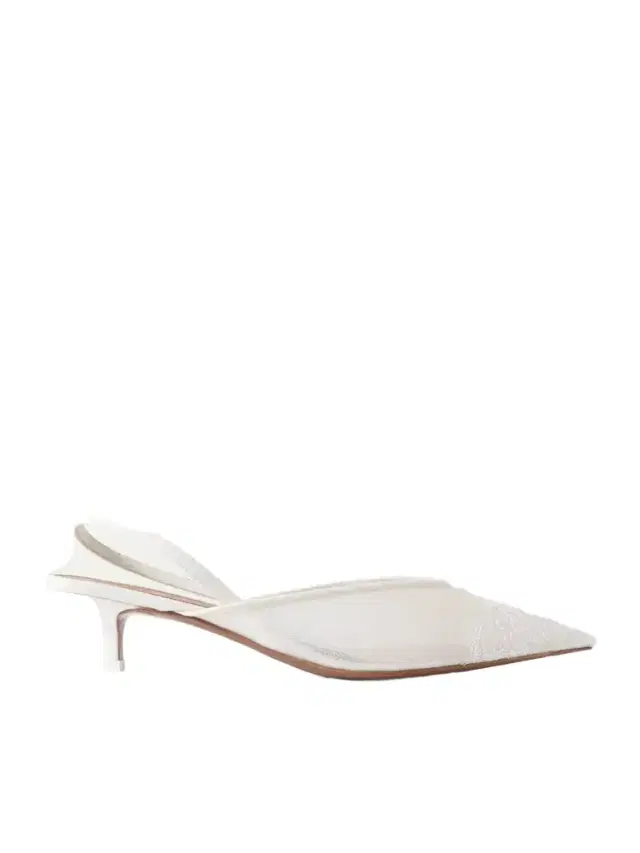 NEOUS Irena Satin And Lace-trimmed Mesh Slingback Pumps