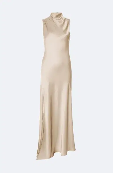 LAPOINTE Satin Drape Neck Sleeveless Dress | Thumbnail 3