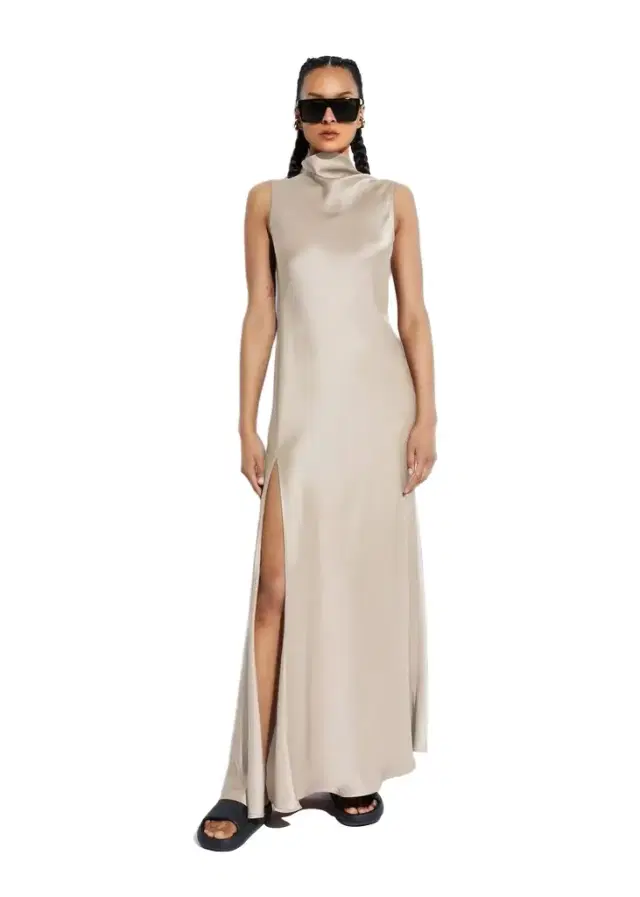 Satin Drape Neck Sleeveless Dress