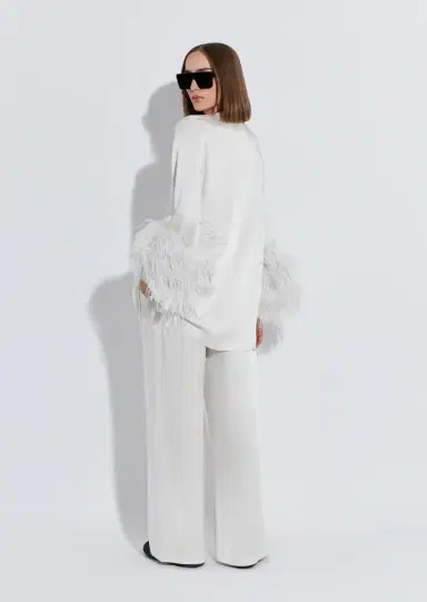LAPOINTE Satin Dress With Feathers | Thumbnail 2 LAPOINTE Satin Dress With Feathers | Thumbnail 2