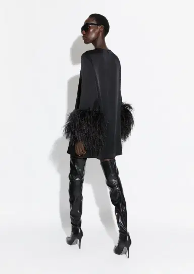 Lapointe Satin Dress With Feathers | Thumbnail 2 Lapointe Satin Dress With Feathers | Thumbnail 2
