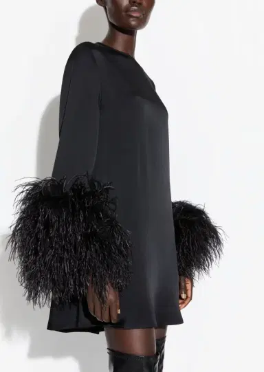 Lapointe Satin Dress With Feathers | Thumbnail 3 Lapointe Satin Dress With Feathers | Thumbnail 3