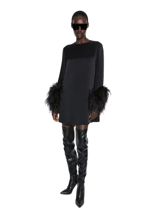 LAPOINTE Satin Dress With Feathers