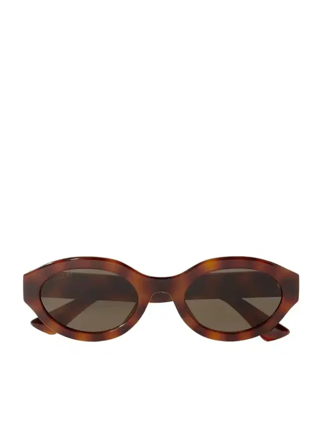 Oval-frame Tortoiseshell Acetate Sunglasses