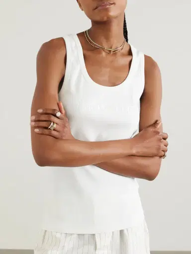Moncler Embroidered Ribbed Stretch-cotton Tank | Thumbnail 3 Moncler Embroidered Ribbed Stretch-cotton Tank | Thumbnail 3