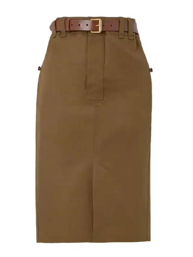 Belted Cotton-twill Midi Skirt