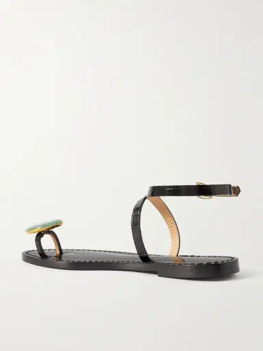 AMANU The Kigali Aventurine-embellished Croc-effect Leather Sandals | Thumbnail 3