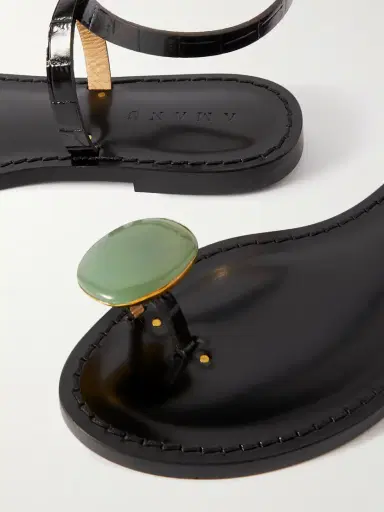 AMANU The Kigali Aventurine-embellished Croc-effect Leather Sandals | Thumbnail 4