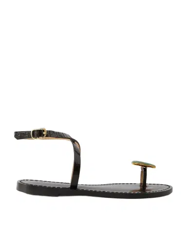 AMANU The Kigali Aventurine-embellished Croc-effect Leather Sandals | Thumbnail 1