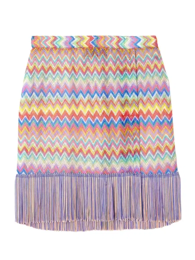 Fringed Striped Crochet-knit Mini Skirt