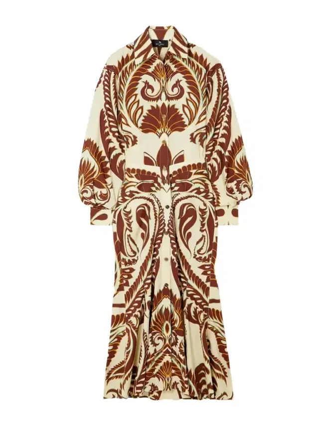 Printed Cotton Midi Shirt Dress