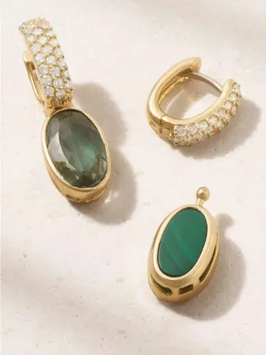 Marla Aaron 18-karat Gold Diamond, Prasiolite And Malachite Earrings | Thumbnail 3 Marla Aaron 18-karat Gold Diamond, Prasiolite And Malachite Earrings | Thumbnail 3