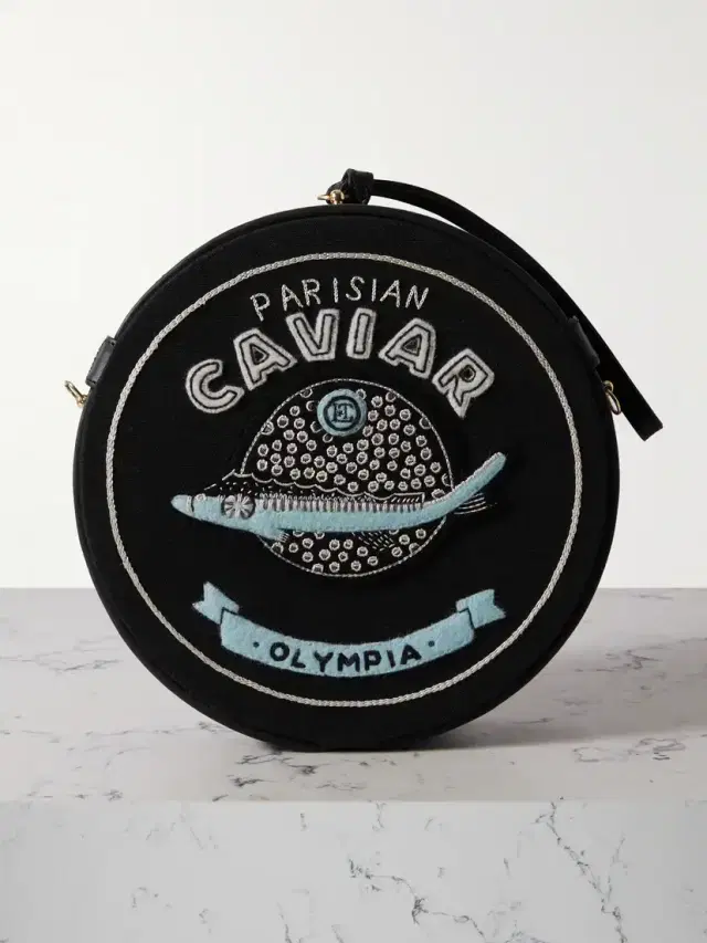 Caviar Leather-trimmed Embroidered Appliquéd Canvas Shoulder Bag