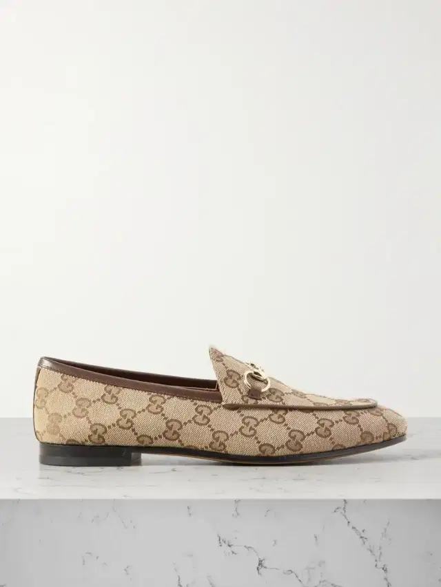 Jordaan Horsebit-detailed Leather-trimmed Canvas-jacquard Loafers