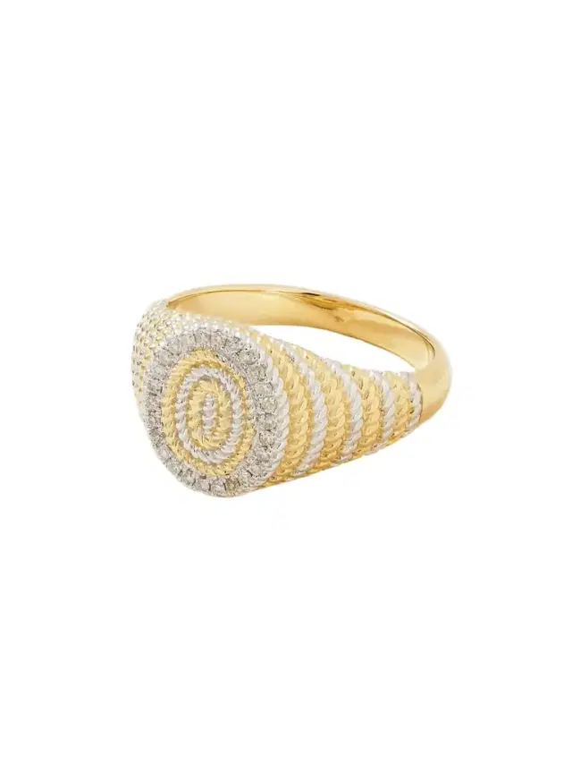 Mini Chevalière 9-karat Yellow And White Gold Diamond Signet Ring