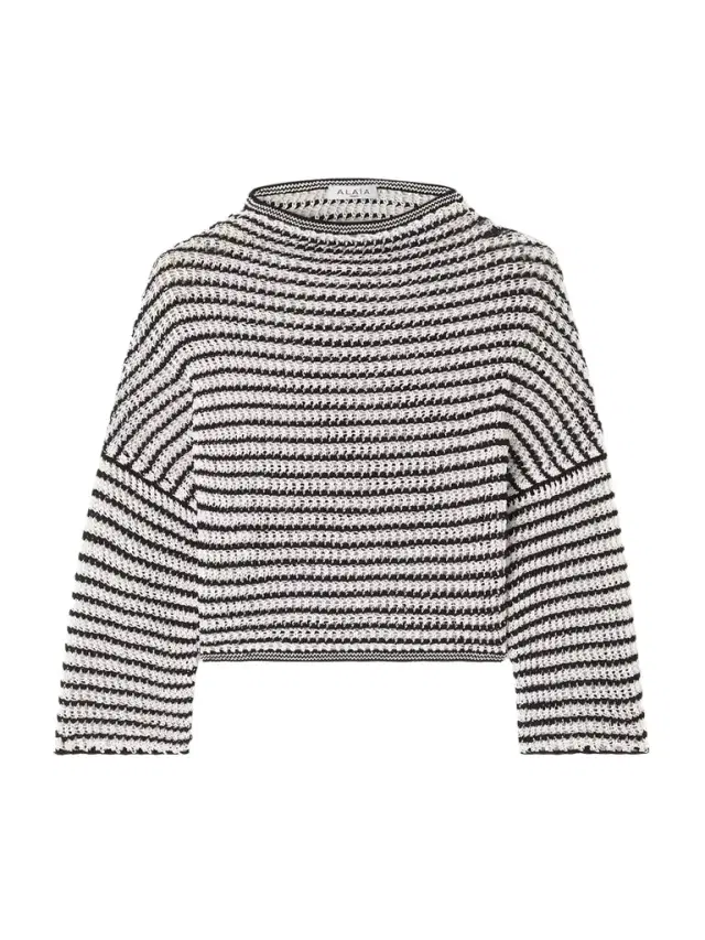 Cropped Striped Open-knit Top - FR 44