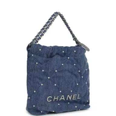 Chanel Chanel Mini 22 Bag Blue Studded Denim Silver Hardware | Thumbnail 2