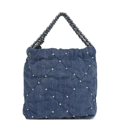 Chanel Chanel Mini 22 Bag Blue Studded Denim Silver Hardware | Thumbnail 5