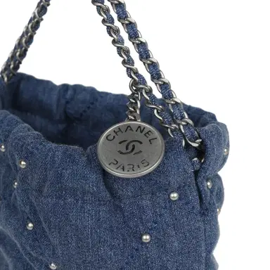 Chanel Chanel Mini 22 Bag Blue Studded Denim Silver Hardware | Thumbnail 6
