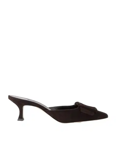 Manolo Blahnik Maysale 50 Buckled Suede Mules | Thumbnail 1 Manolo Blahnik Maysale 50 Buckled Suede Mules | Thumbnail 1
