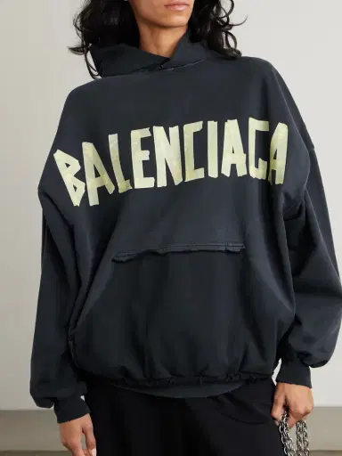 Balenciaga Oversized Distressed Printed Cotton-jersey Hoodie | Thumbnail 3