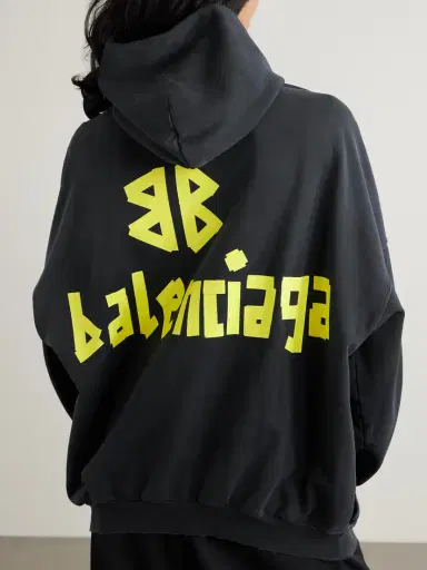 Balenciaga Oversized Distressed Printed Cotton-jersey Hoodie | Thumbnail 4