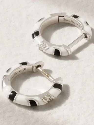 Yvonne Léon 9-karat White Gold, Diamond And Enamel Hoop Earrings | Thumbnail 3