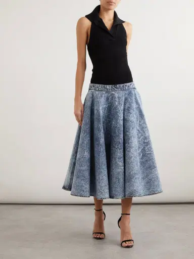 Alaïa Stretch-knit And Pleated Denim Midi Skirt | Thumbnail 2 Alaïa Stretch-knit And Pleated Denim Midi Skirt | Thumbnail 2