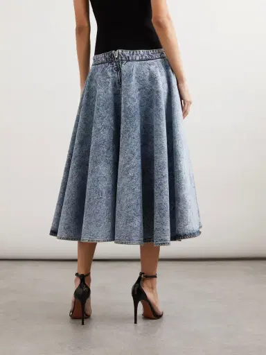 Alaïa Stretch-knit And Pleated Denim Midi Skirt | Thumbnail 3 Alaïa Stretch-knit And Pleated Denim Midi Skirt | Thumbnail 3