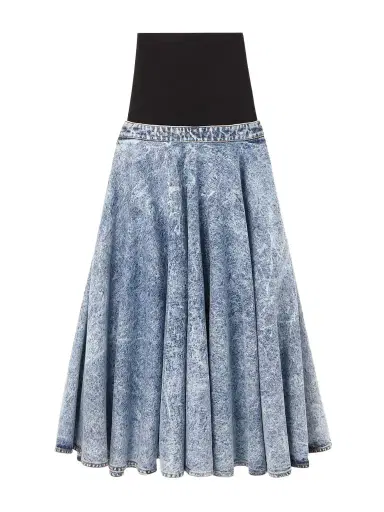 Alaïa Stretch-knit And Pleated Denim Midi Skirt | Thumbnail 1 Alaïa Stretch-knit And Pleated Denim Midi Skirt | Thumbnail 1