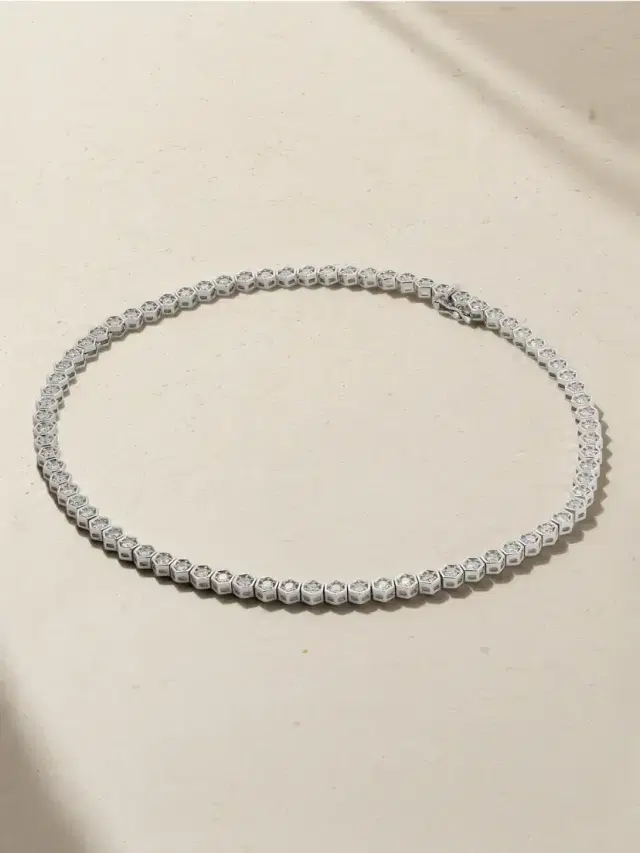 KOLOURS JEWELRY Hexagon Large 18-karat White Gold Diamond Tennis Necklace