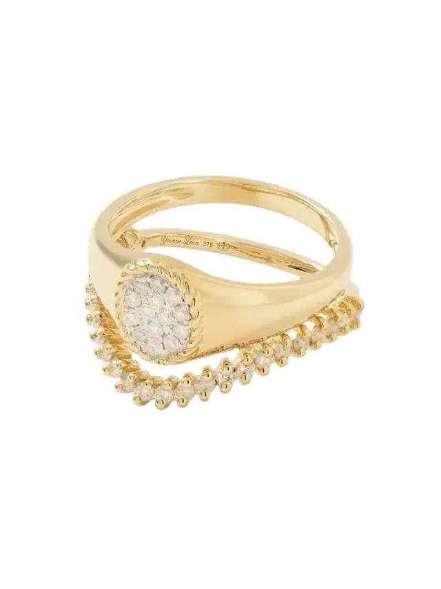 Mini Chevalière + Alliance Set Of Two 9-karat Gold Diamond Signet Rings