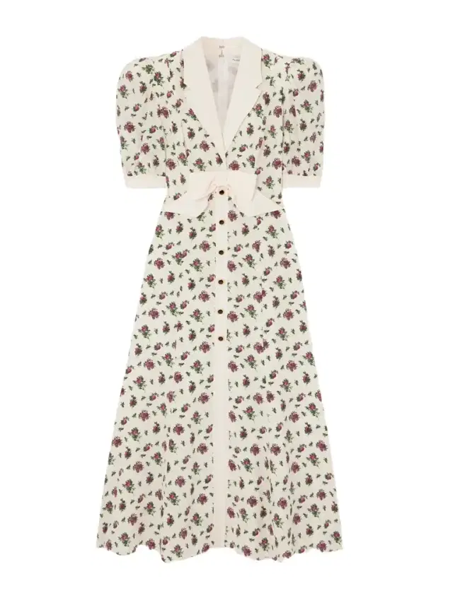 Bow-embellished Floral-print Silk-satin Midi Dress