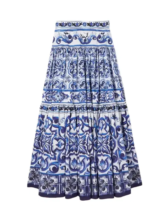 Maiolica Tiered Printed Cotton-poplin Maxi Skirt