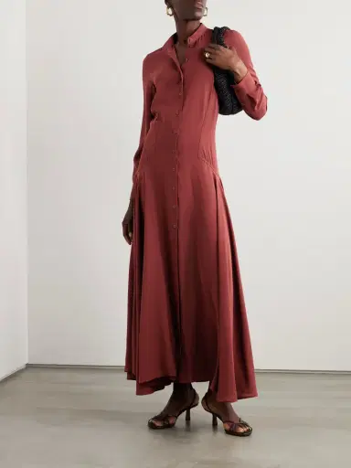Loro Piana Asymmetric Gathered Silk-crepe Maxi Shirt Dress | Thumbnail 2