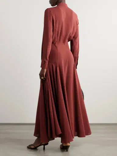 Loro Piana Asymmetric Gathered Silk-crepe Maxi Shirt Dress | Thumbnail 3