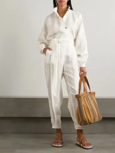 Loro Piana Gustel Belted Striped Linen Tapered Pants | Thumbnail 2