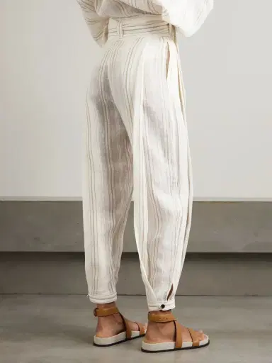 Loro Piana Gustel Belted Striped Linen Tapered Pants | Thumbnail 3