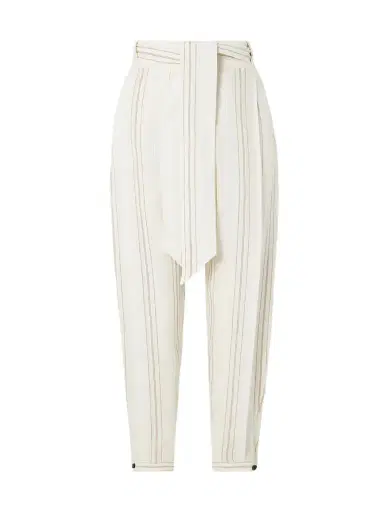 Loro Piana Gustel Belted Striped Linen Tapered Pants | Thumbnail 1