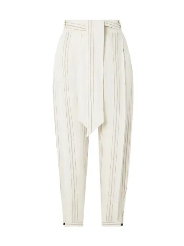 Loro Piana Gustel Belted Striped Linen Tapered Pants