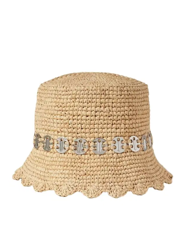 Embellished Raffia Bucket Hat