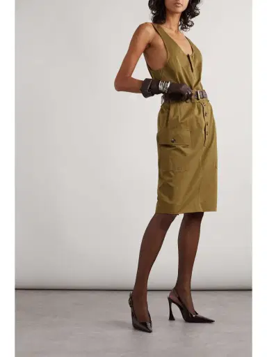 Saint Laurent Belted Cotton And Linen-blend Twill Midi Skirt | Thumbnail 2