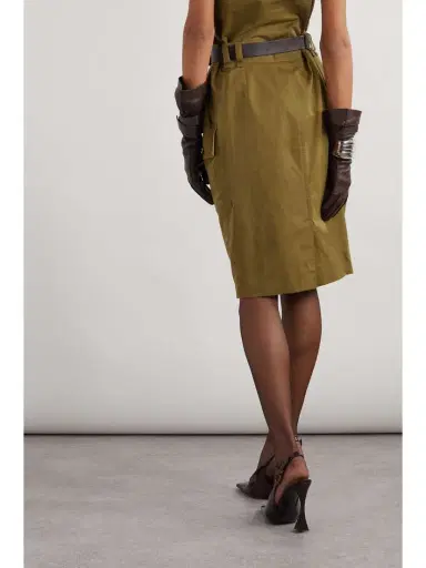 Saint Laurent Belted Cotton And Linen-blend Twill Midi Skirt | Thumbnail 3