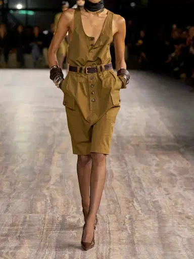 Saint Laurent Belted Cotton And Linen-blend Twill Midi Skirt | Thumbnail 4