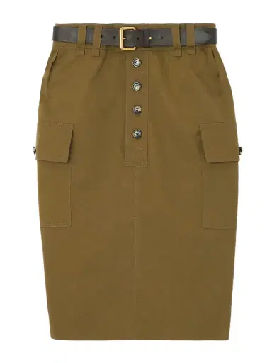 Saint Laurent Belted Cotton And Linen-blend Twill Midi Skirt | Thumbnail 1