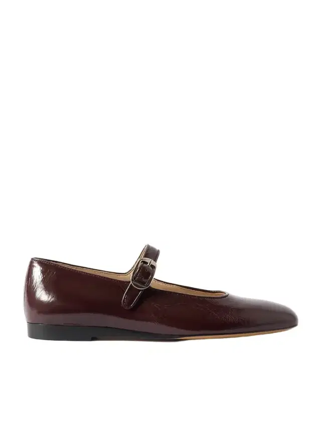 Crinkled Patent-leather Mary Jane Ballet Flats