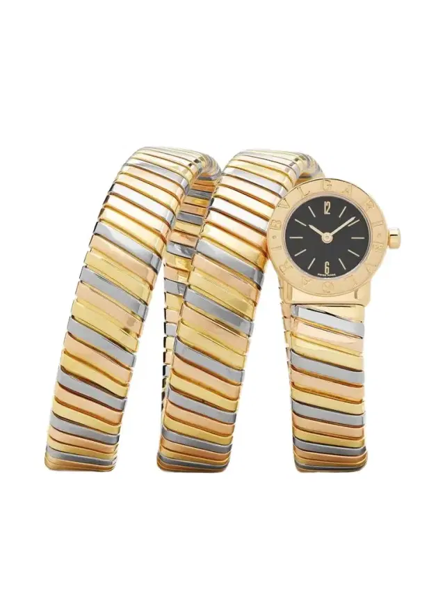 + Bvlgari Vintage 1990s Serpenti Tubogas 19mm 18-karat Yellow, White And Rose Gold Watch