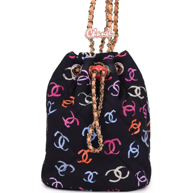 Chanel Chanel Medium CC Drawstring Backpack Multicolored Printed Fabric Light Gold Hardware
